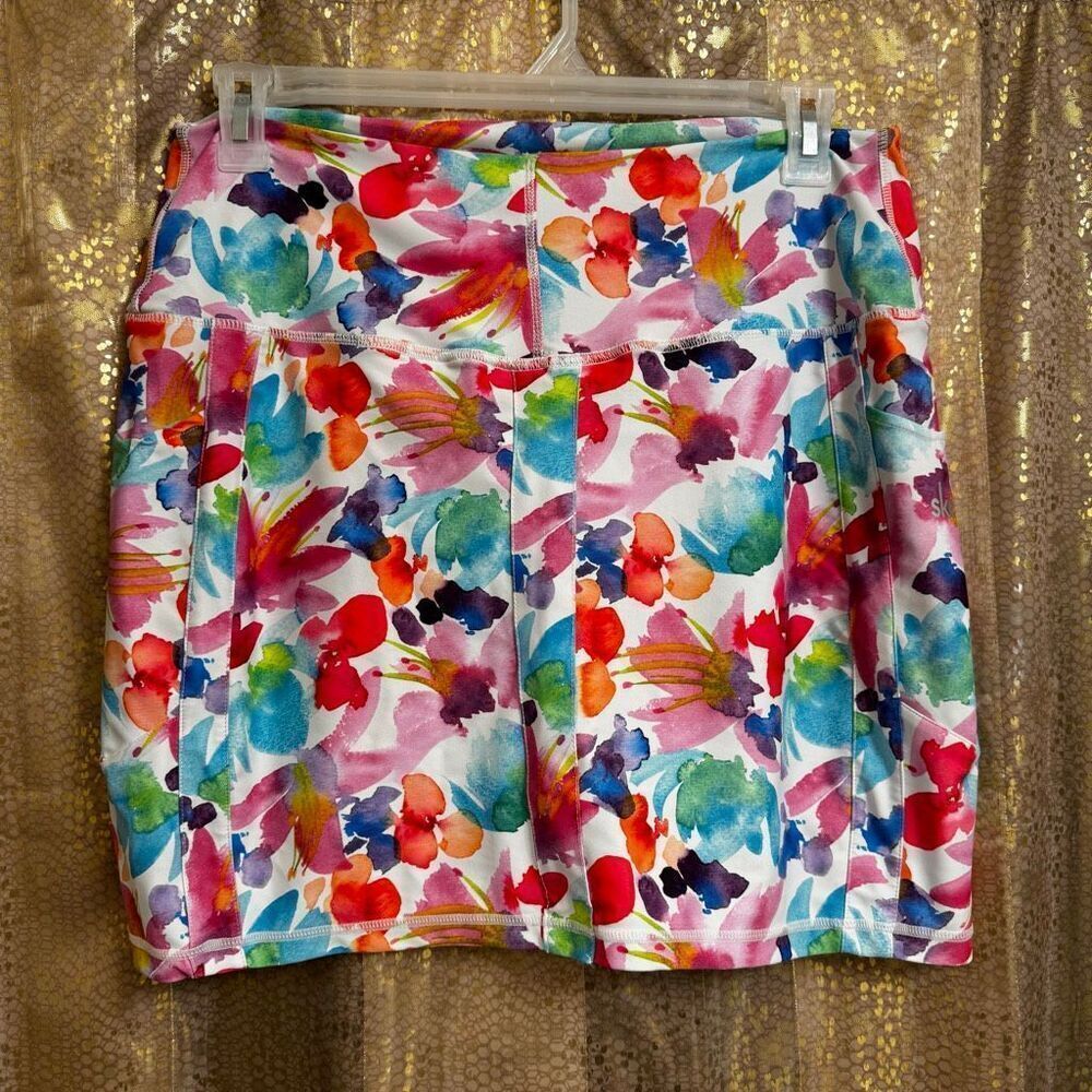 Skea Active Skort Watercolor Floral Spring Summer Golf Tennis Skirt Shorts Large